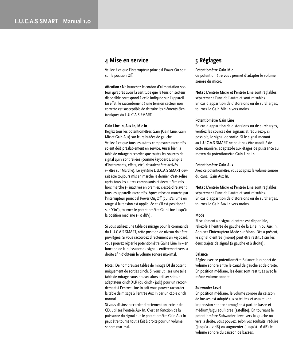 L.u.c.a.s smart manual 1.0 4 mise en service, 5 réglages | HK Audio LUCAS SMART User Manual | Page 24 / 36