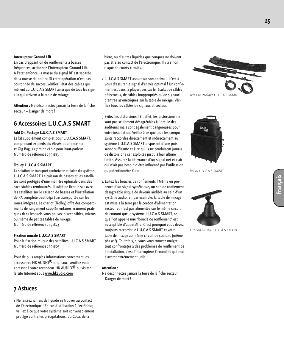 25 fr an ça is, 6 accessoires l.u.c.a.s smart, 7 astuces | HK Audio LUCAS SMART User Manual | Page 25 / 36