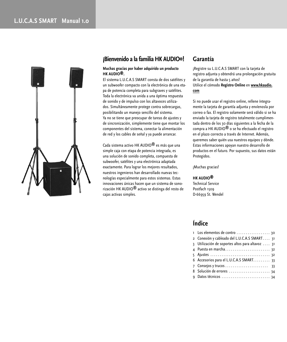 Garantía, Índice | HK Audio LUCAS SMART User Manual | Page 28 / 36