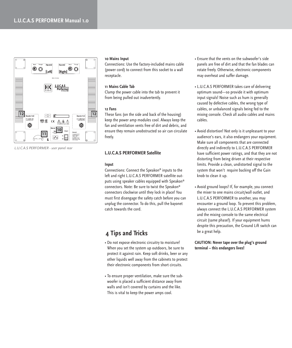 4 tips and tricks, L.u.c.a.s performer manual 1.0 | HK Audio LUCAS PERFORMER User Manual | Page 8 / 36