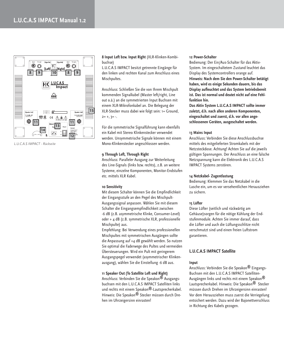 L.u.c.a.s impact manual 1.2 | HK Audio LUCAS IMPACT User Manual | Page 16 / 36