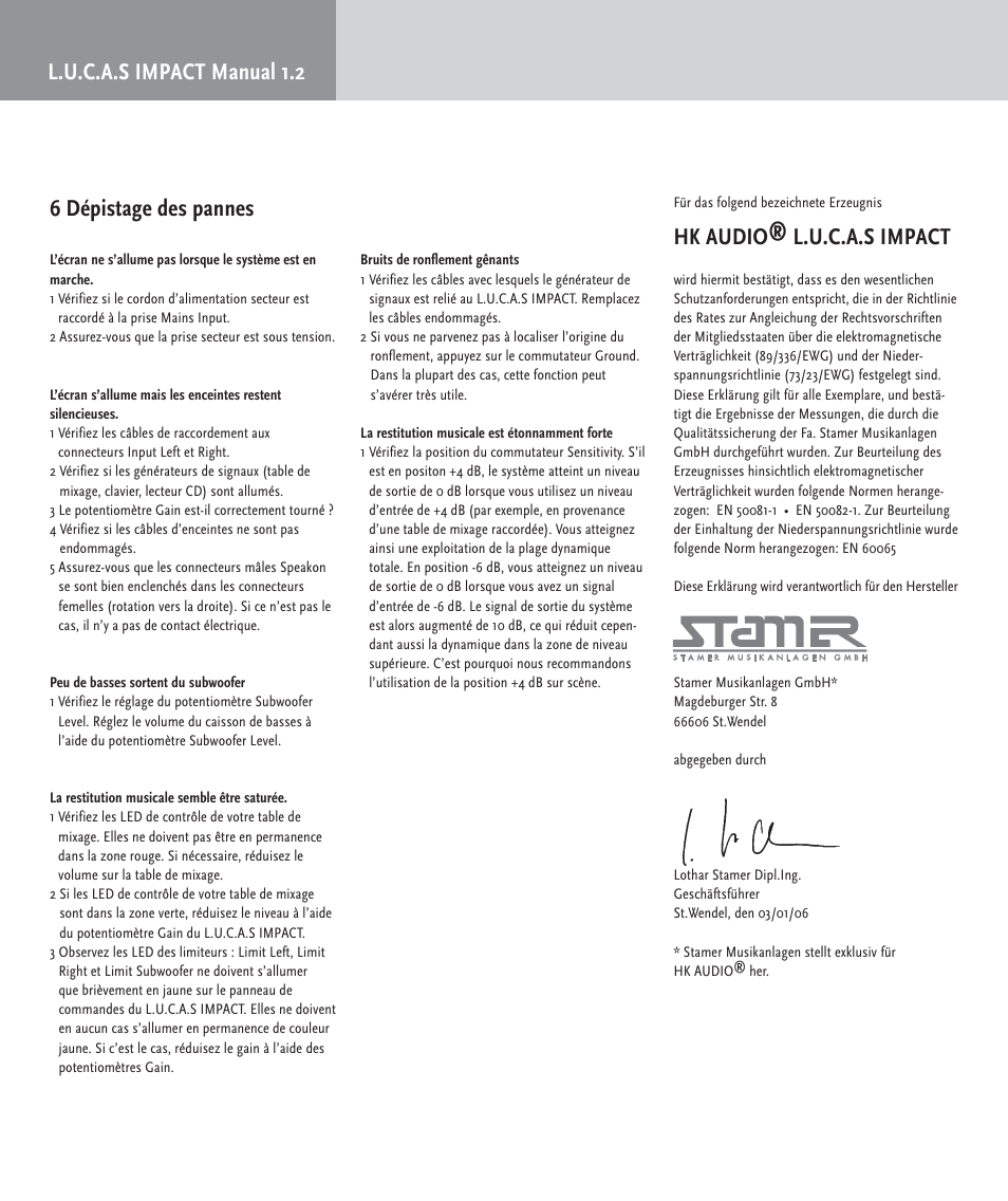 L.u.c.a.s impact manual 1.2 6 dépistage des pannes, Hk audio® l.u.c.a.s impact | HK Audio LUCAS IMPACT User Manual | Page 26 / 36