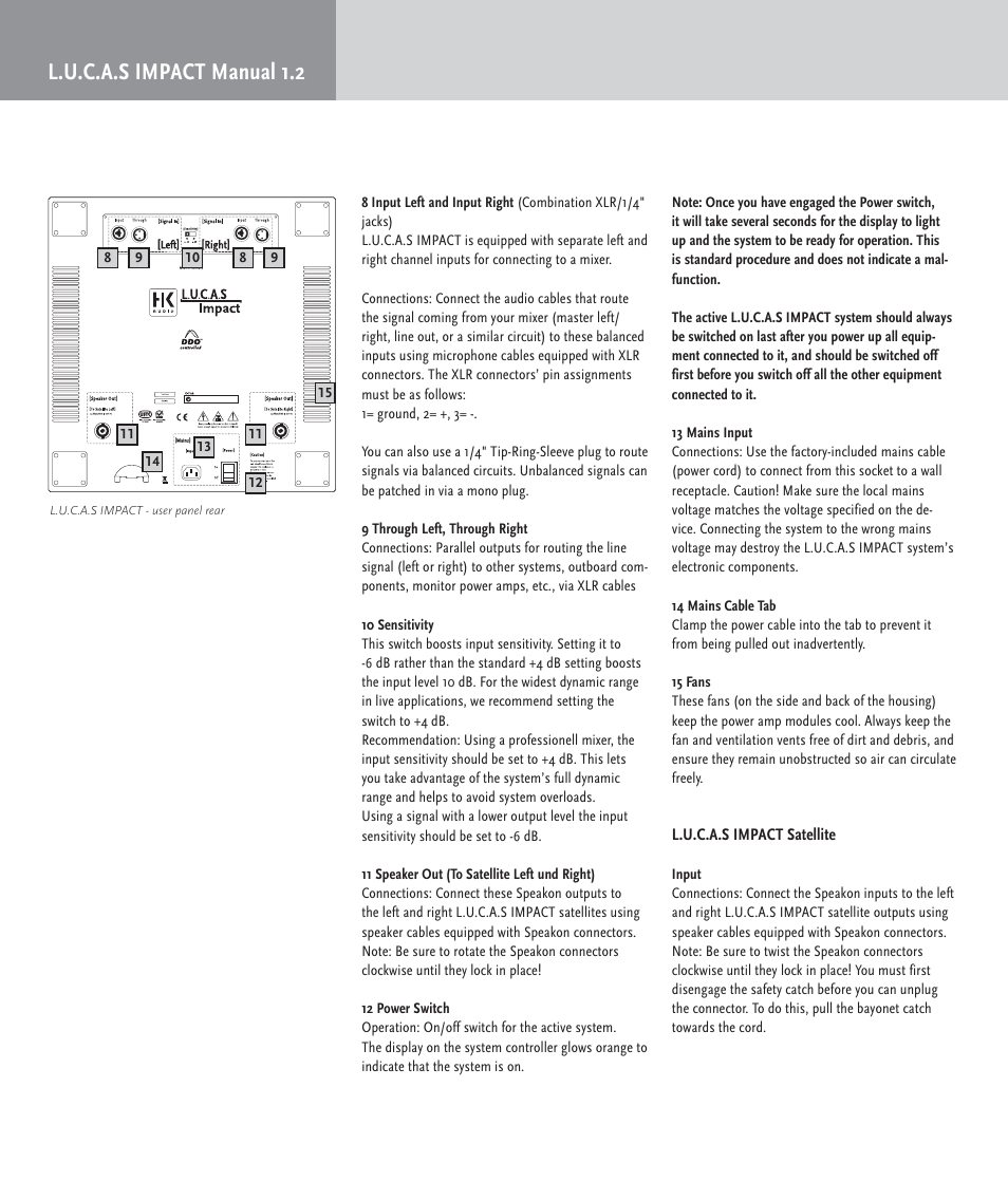 L.u.c.a.s impact manual 1.2 | HK Audio LUCAS IMPACT User Manual | Page 8 / 36