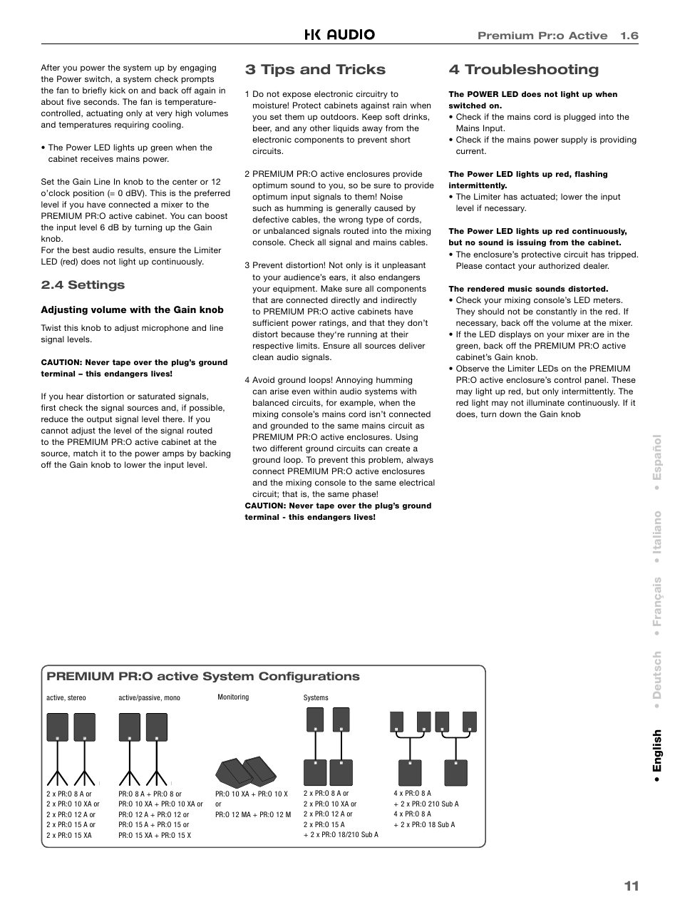 3 tips and tricks, 4 troubleshooting | HK Audio PR:O 18 SUB A User Manual | Page 11 / 40