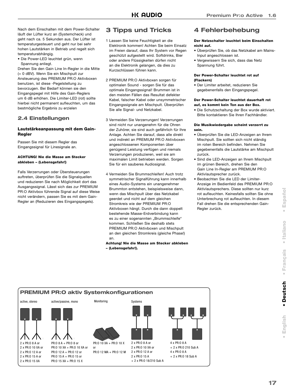 3 tipps und tricks, 4 fehlerbehebung | HK Audio PR:O 18 SUB A User Manual | Page 17 / 40