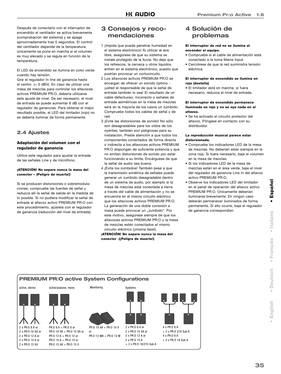 3 consejos y reco- mendaciones, 4 solución de problemas | HK Audio PR:O 18 SUB A User Manual | Page 35 / 40