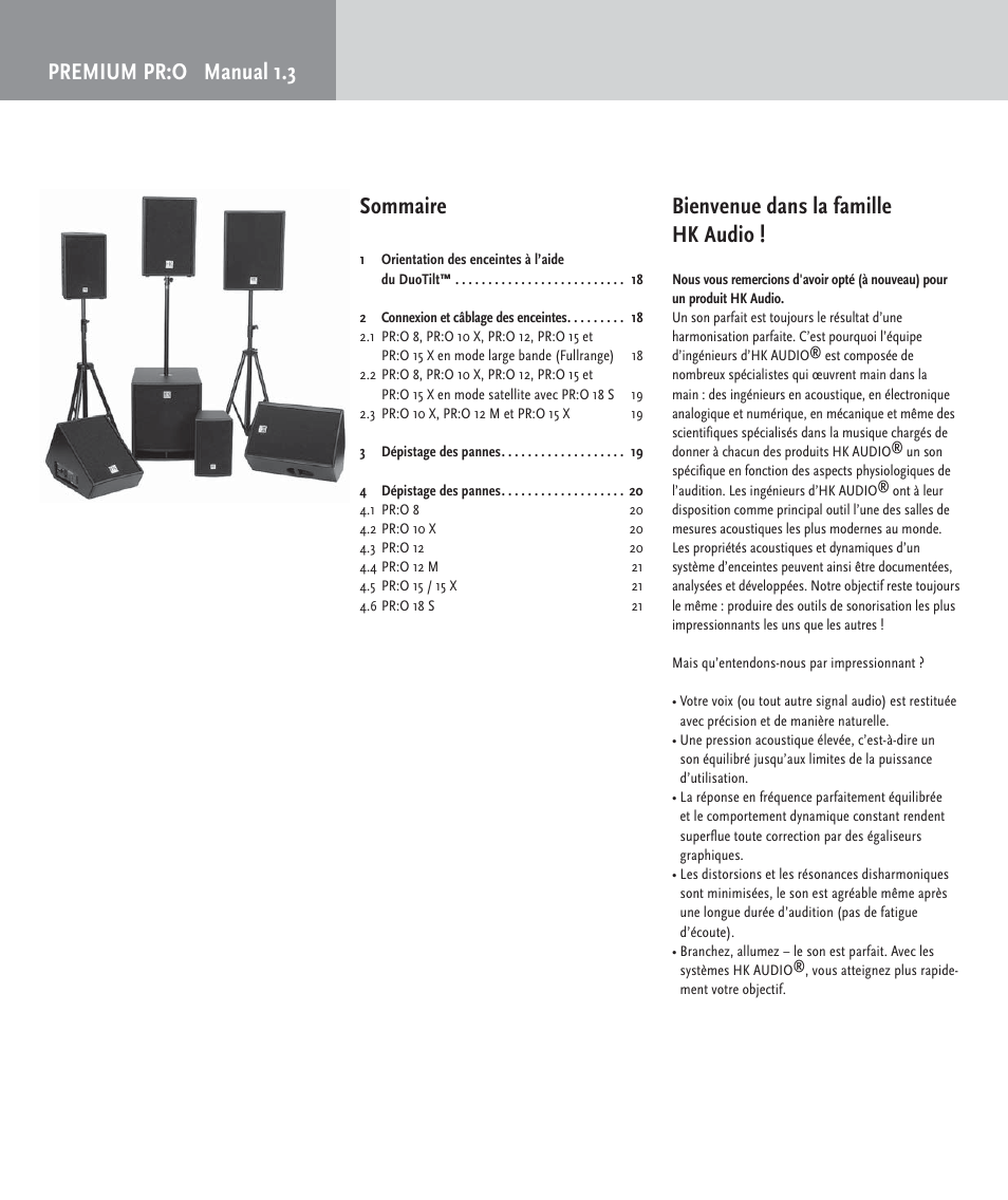 Premium pr:o manual 1.3 sommaire, Bienvenue dans la famille hk audio | HK Audio PR:O passiv User Manual | Page 16 / 28