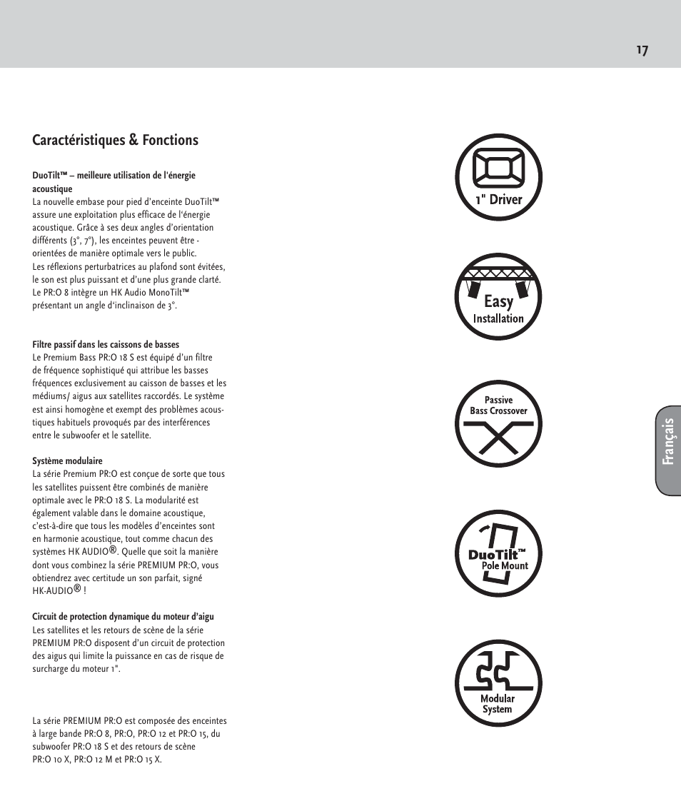 17 fr ançais caractéristiques & fonctions | HK Audio PR:O passiv User Manual | Page 17 / 28