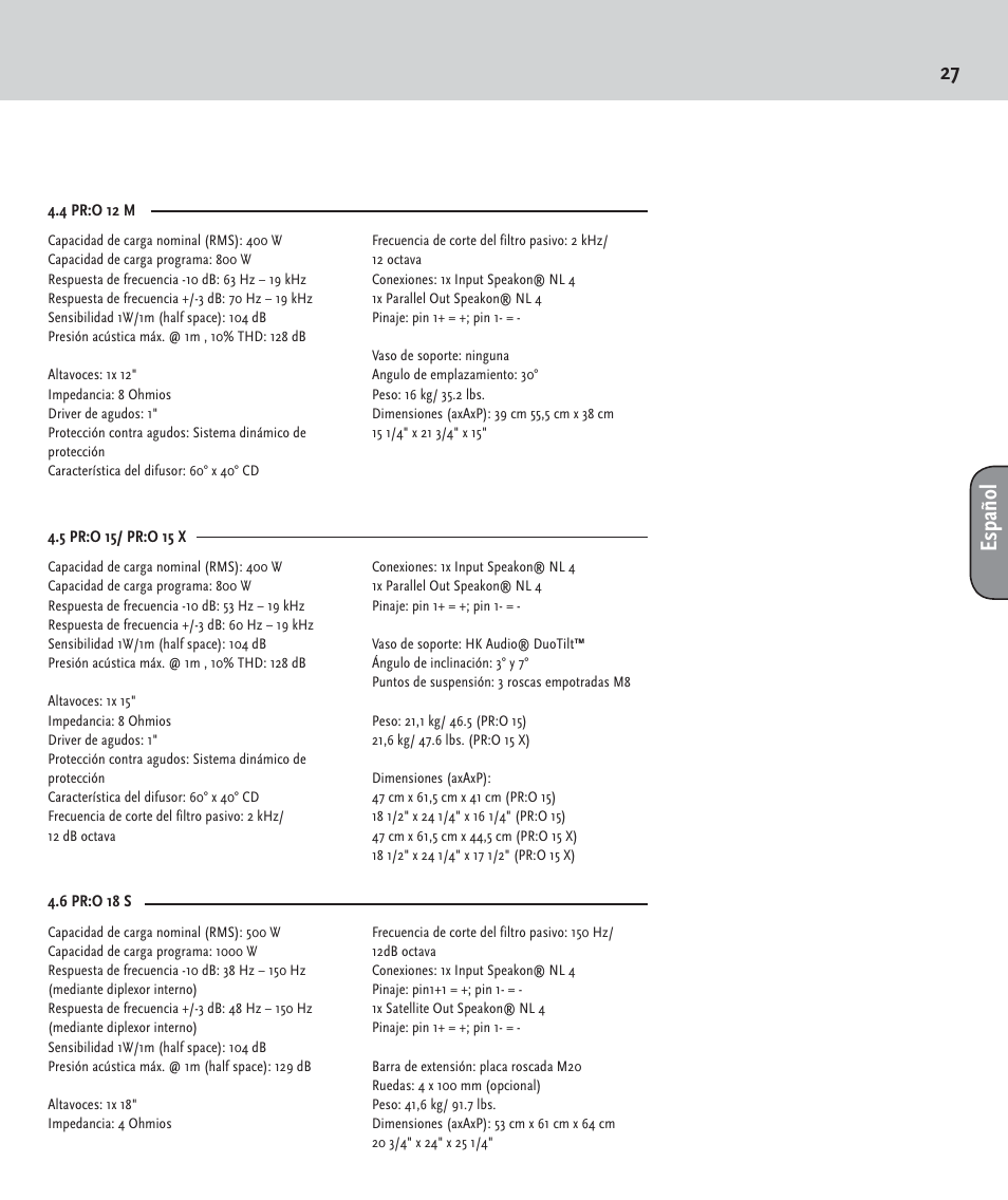 27 español | HK Audio PR:O passiv User Manual | Page 27 / 28