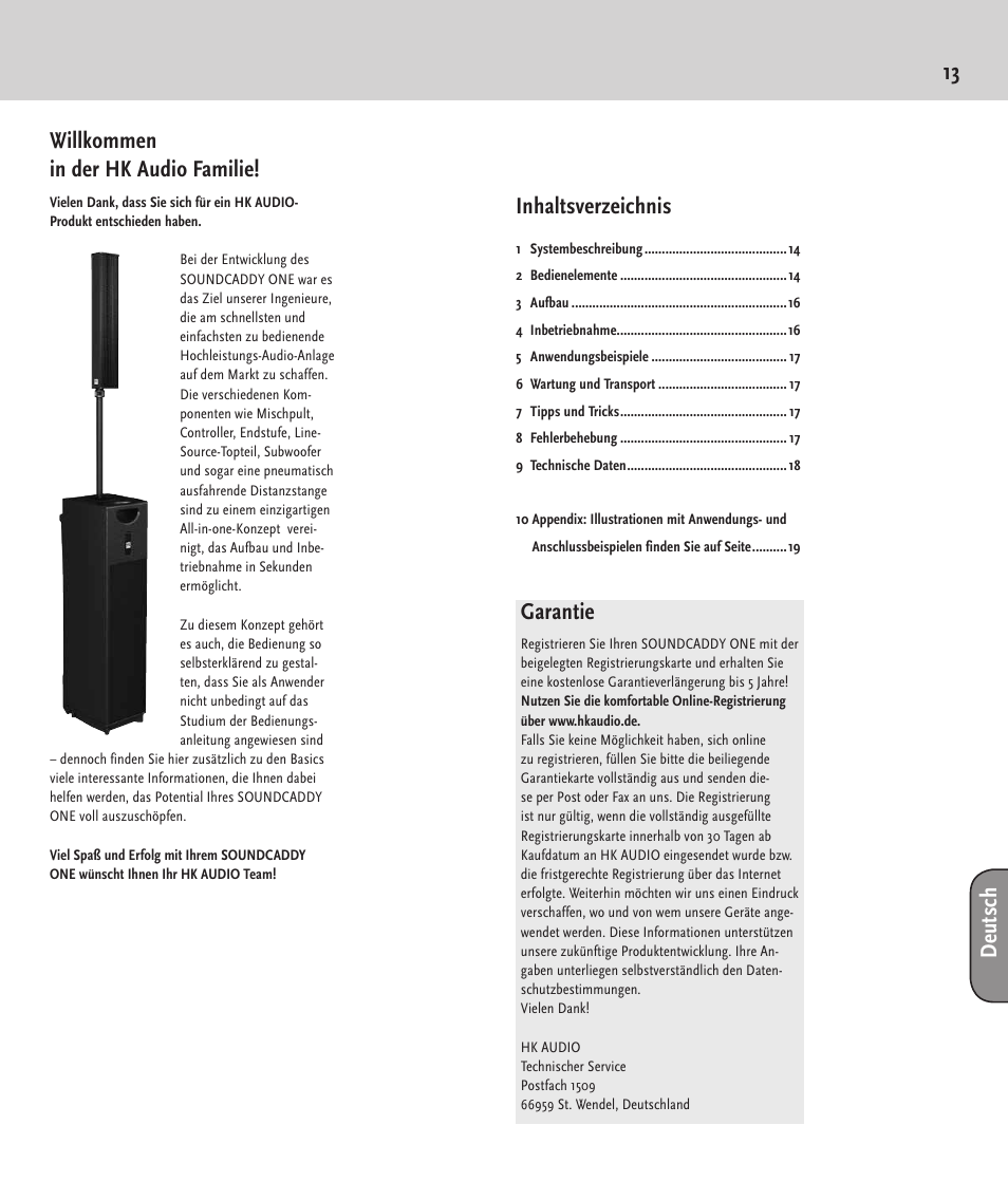 HK Audio SOUNDCADDY ONE User Manual | Page 13 / 24