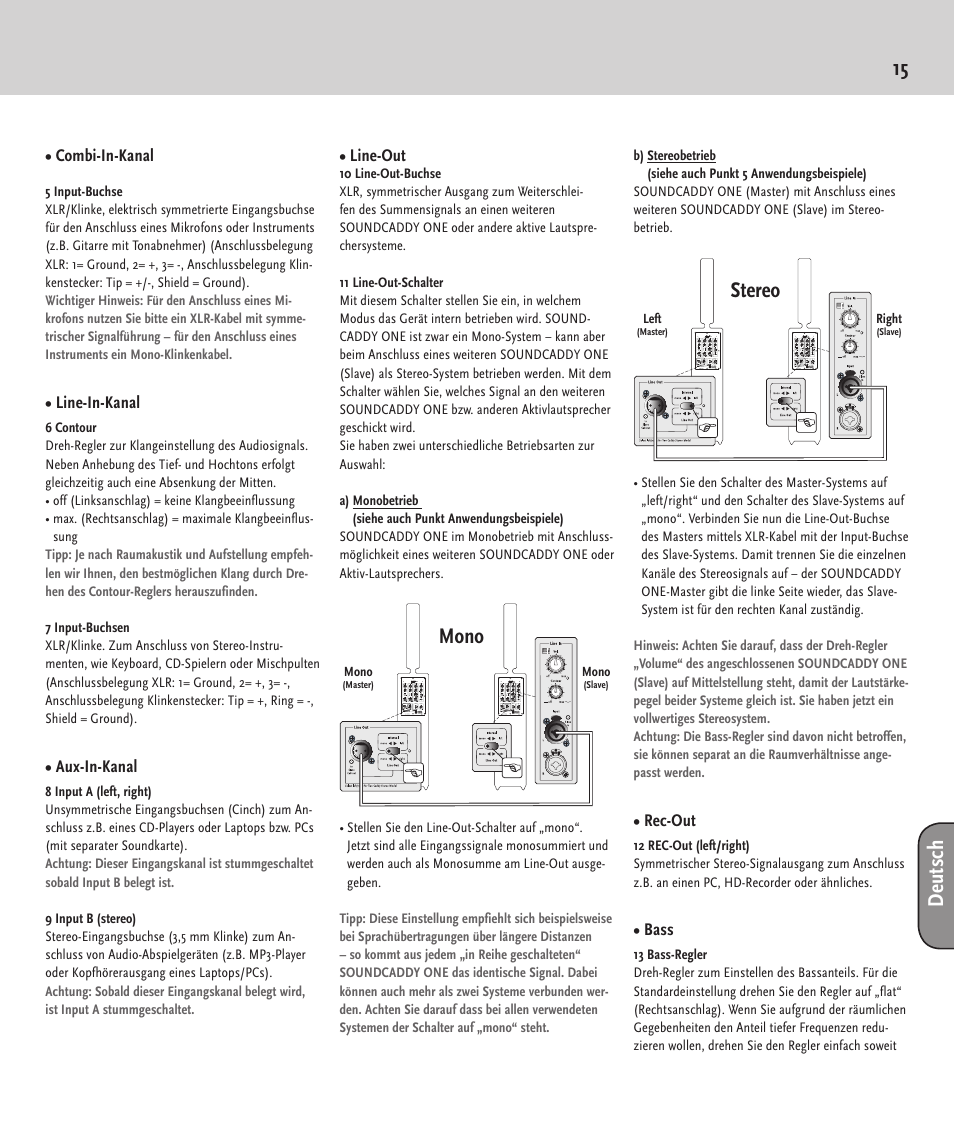 Mono, Stereo, Deu ts ch | HK Audio SOUNDCADDY ONE User Manual | Page 15 / 24