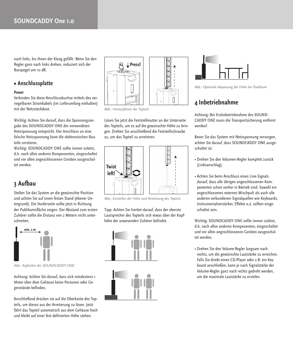 Soundcaddy one 1.0, 3 aufbau, 4 inbetriebnahme | Anschlussplatte | HK Audio SOUNDCADDY ONE User Manual | Page 16 / 24