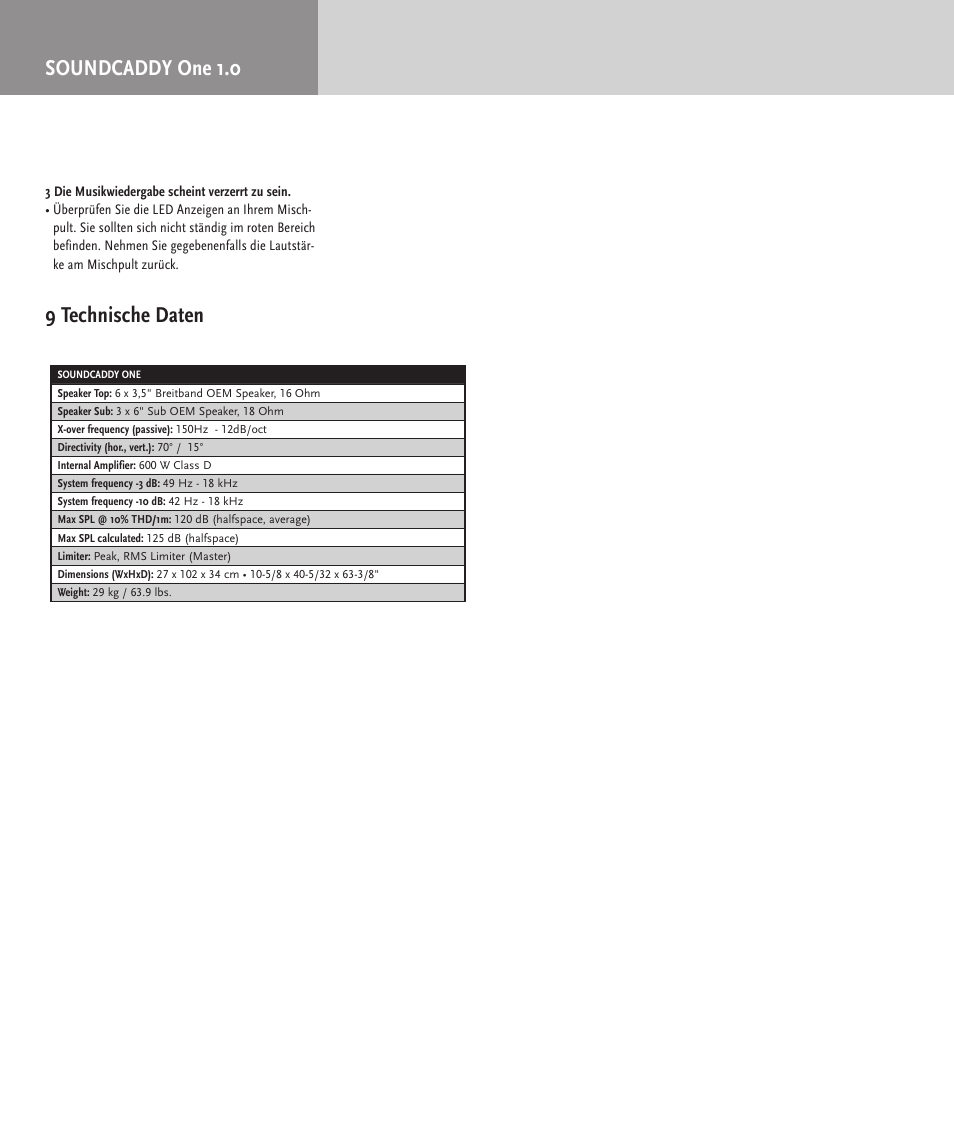 Soundcaddy one 1.0, 9 technische daten | HK Audio SOUNDCADDY ONE User Manual | Page 18 / 24