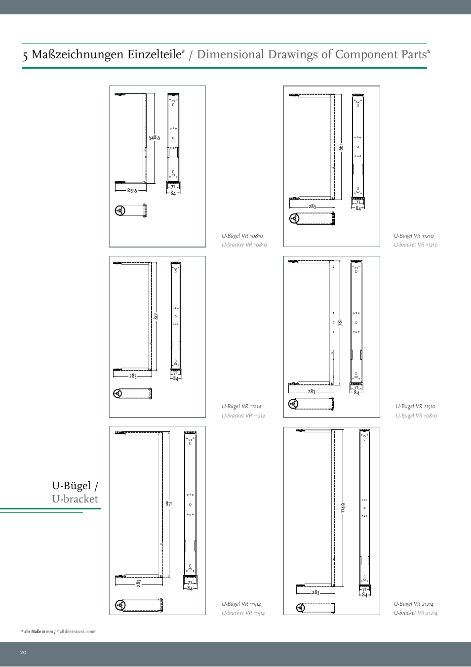 5 maßzeichnungen einzelteile, Dimensional drawings of component parts, U-bügel / u-bracket | HK Audio VR 21214 User Manual | Page 20 / 24