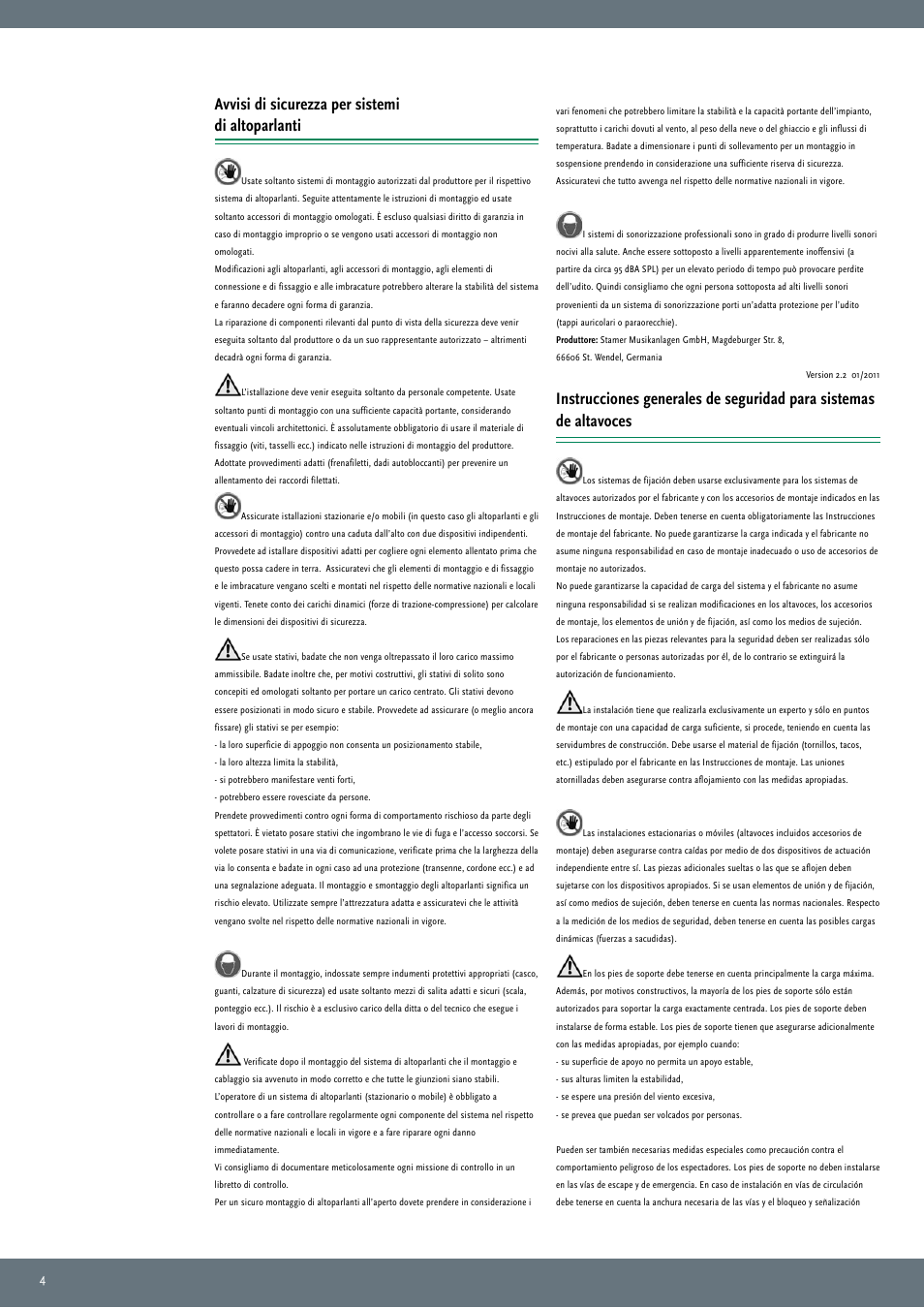 Avvisi di sicurezza per sistemi di altoparlanti | HK Audio VR 21214 User Manual | Page 4 / 24