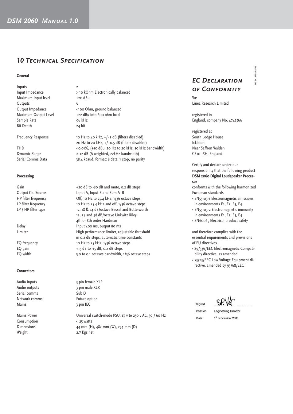 Ec declaration of conformity | HK Audio DSM 2060 User Manual | Page 10 / 24