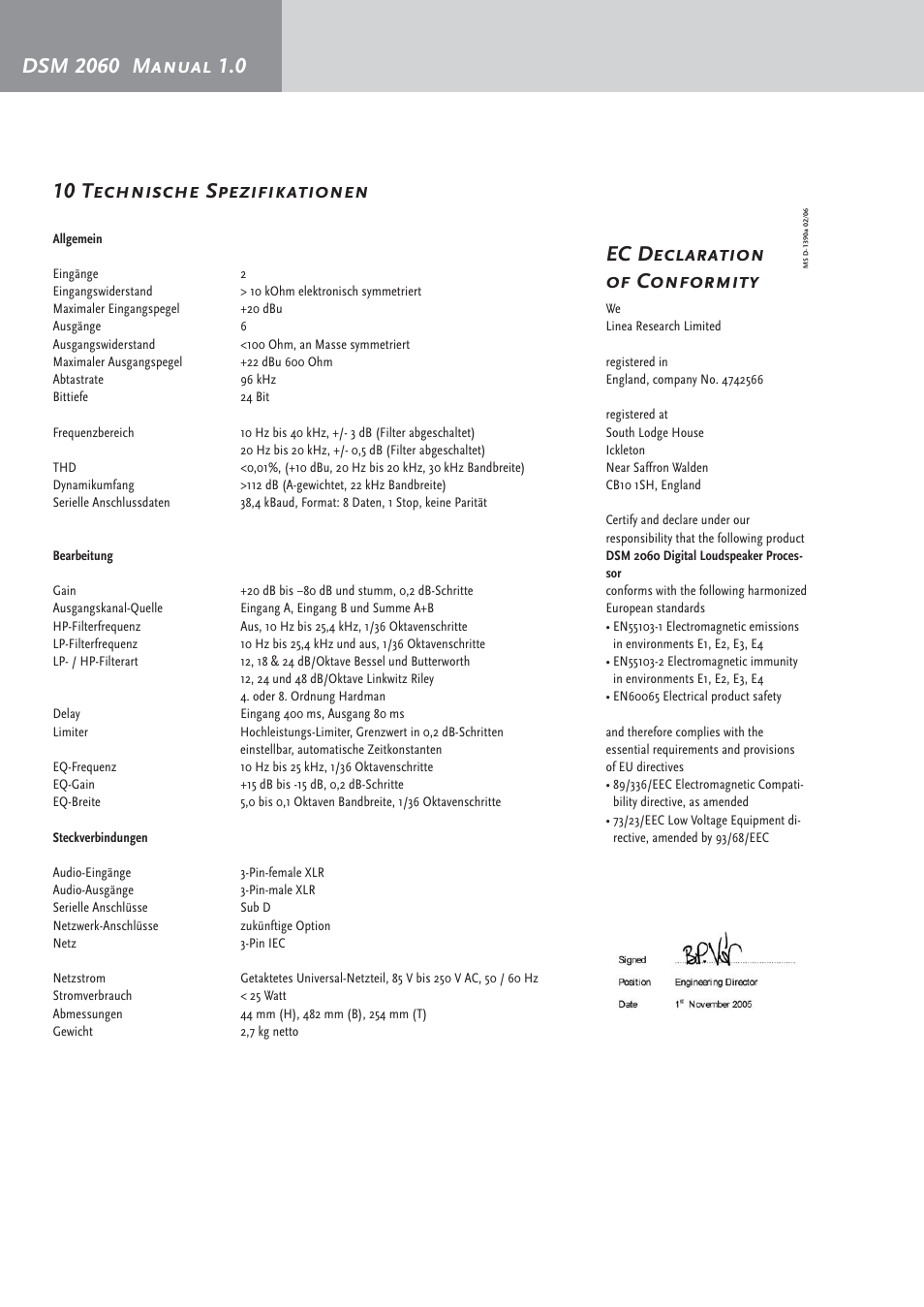 Ec declaration of conformity | HK Audio DSM 2060 User Manual | Page 18 / 24