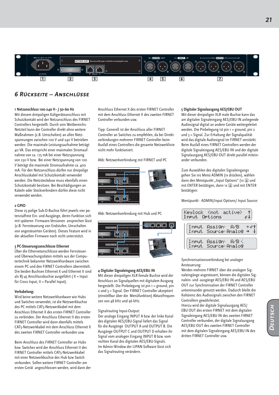 6 rückseite – anschlüsse deutsch | HK Audio FirNet Manual User Manual | Page 21 / 52