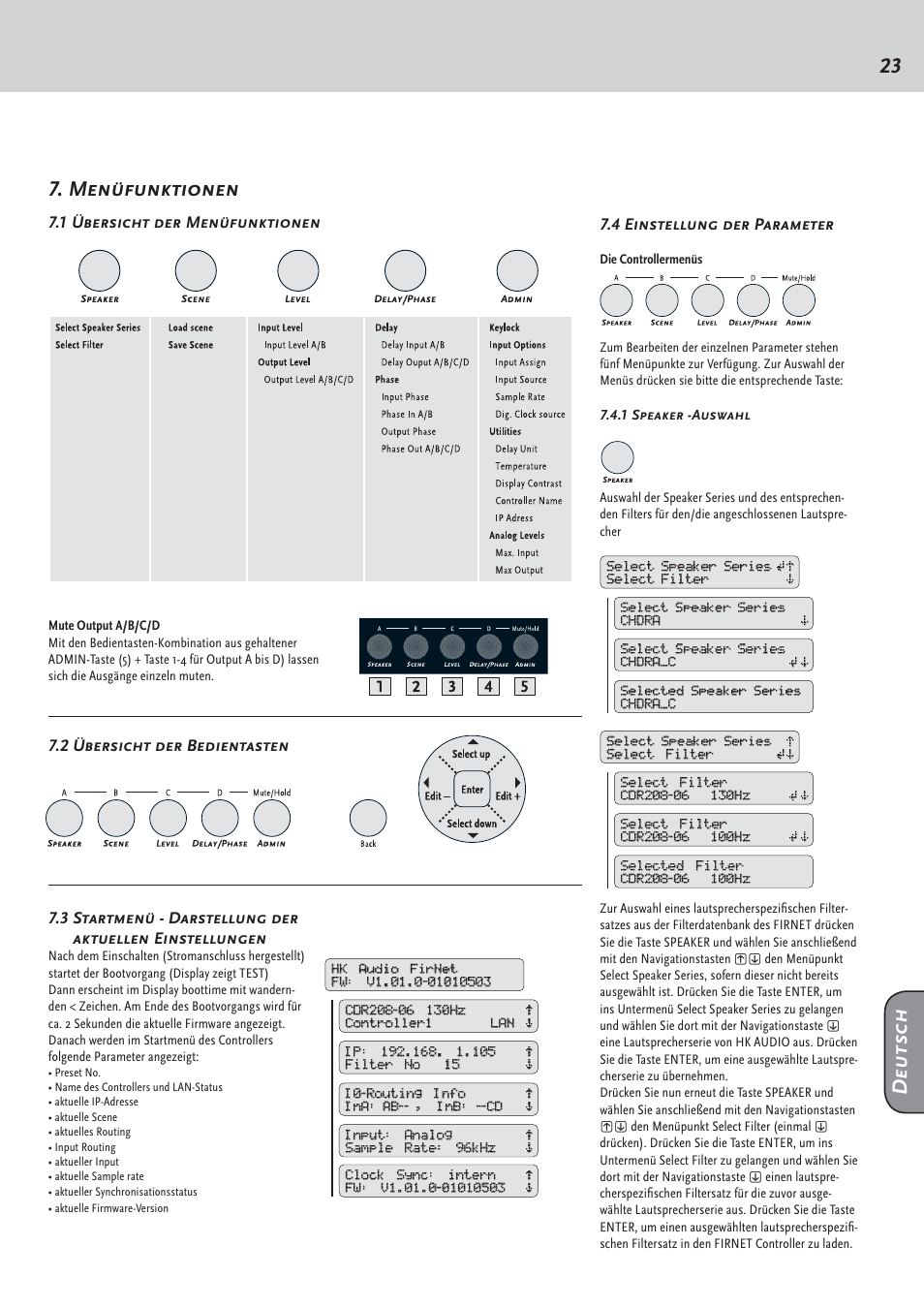 Menüfunktionen, Deutsch | HK Audio FirNet Manual User Manual | Page 23 / 52