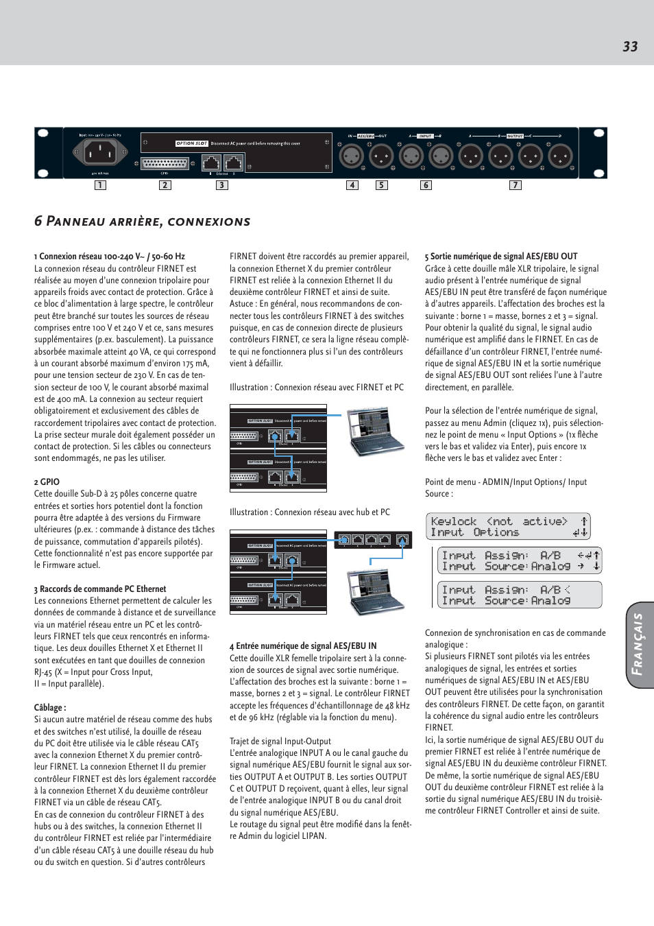 6 panneau arrière, connexions français | HK Audio FirNet Manual User Manual | Page 33 / 52