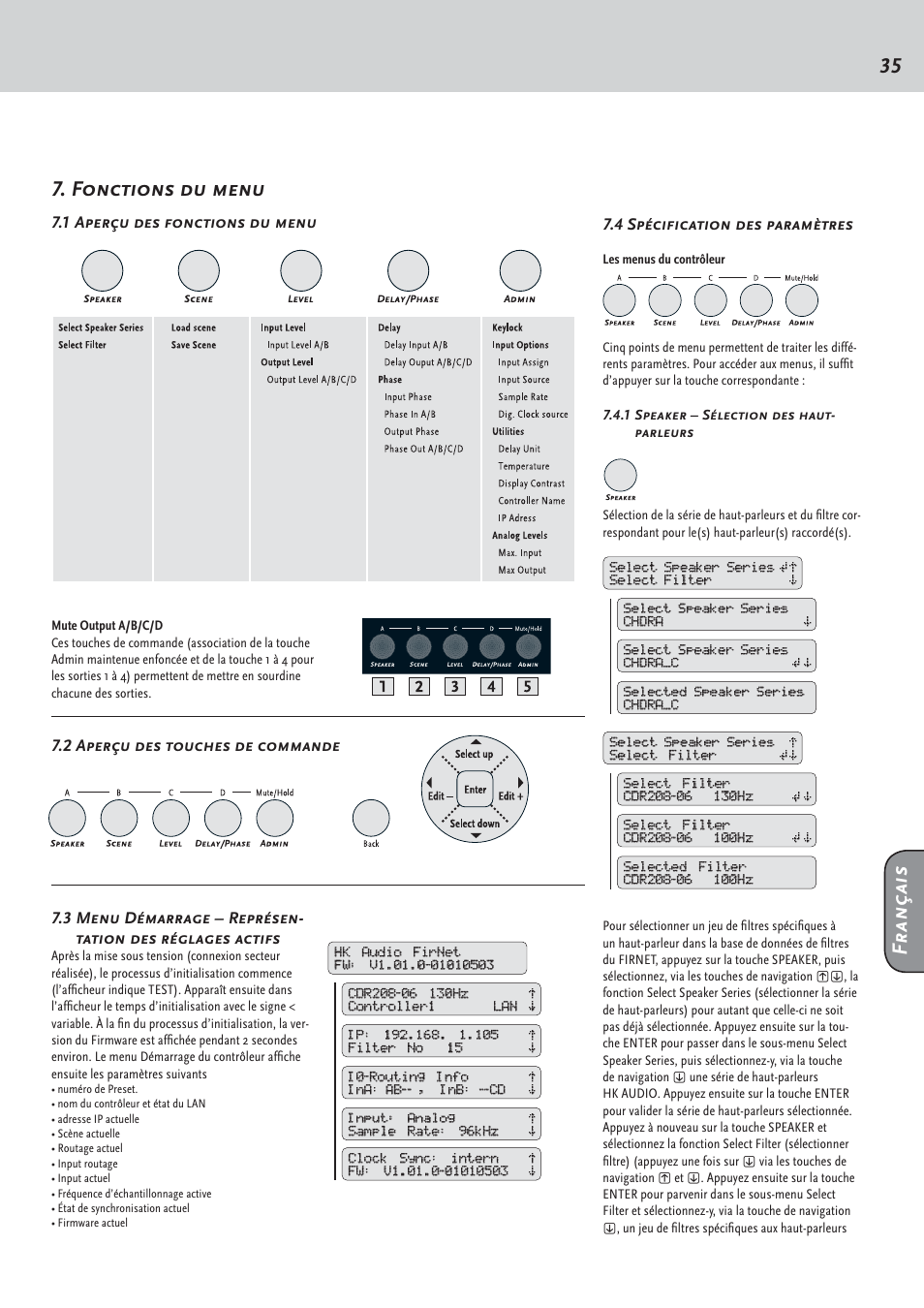 Fonctions du menu, Français | HK Audio FirNet Manual User Manual | Page 35 / 52