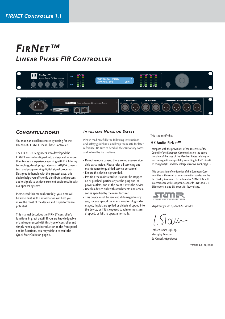 Hk audio firnet | HK Audio FirNet Manual User Manual | Page 4 / 52