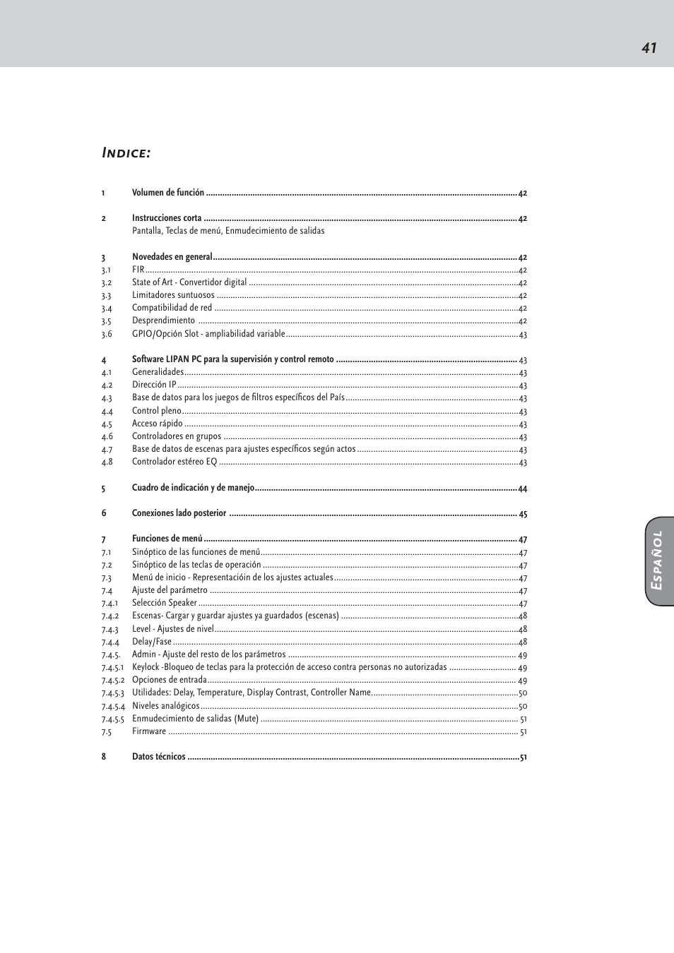 41 indice, Español | HK Audio FirNet Manual User Manual | Page 41 / 52