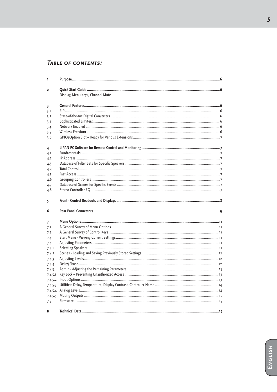 5table of contents, English | HK Audio FirNet Manual User Manual | Page 5 / 52