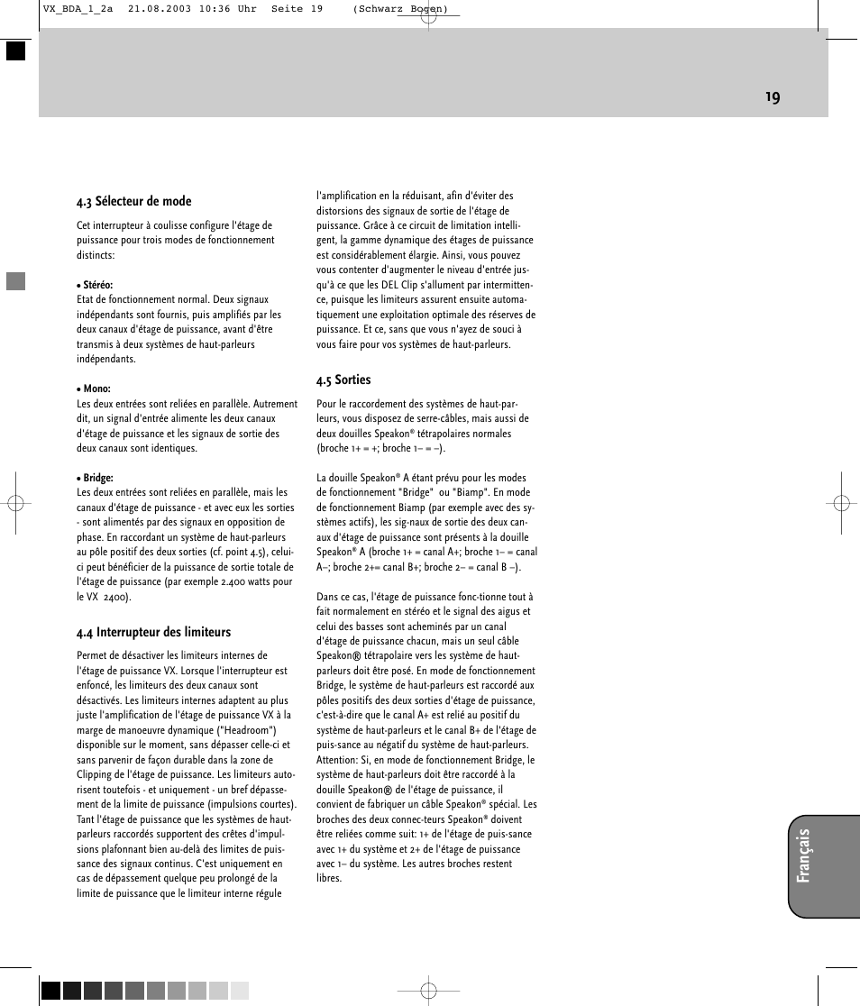 Français 19 | HK Audio VX 2400 User Manual | Page 19 / 24