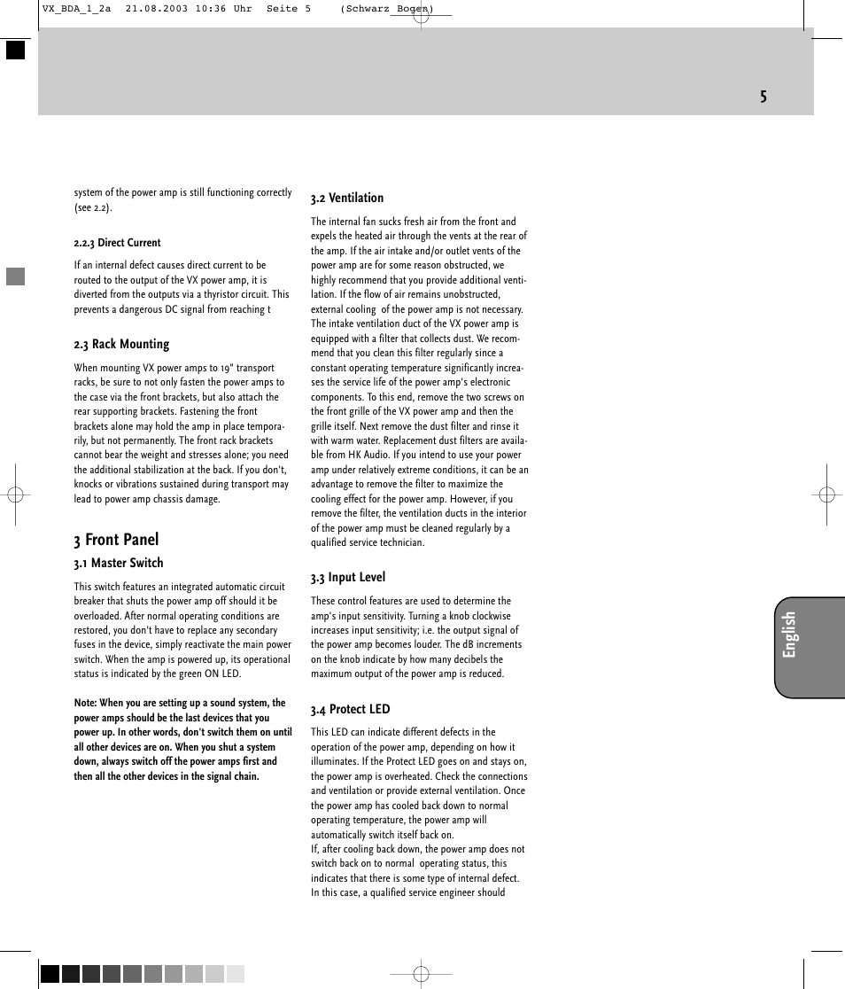 5english, 3 front panel | HK Audio VX 2400 User Manual | Page 5 / 24