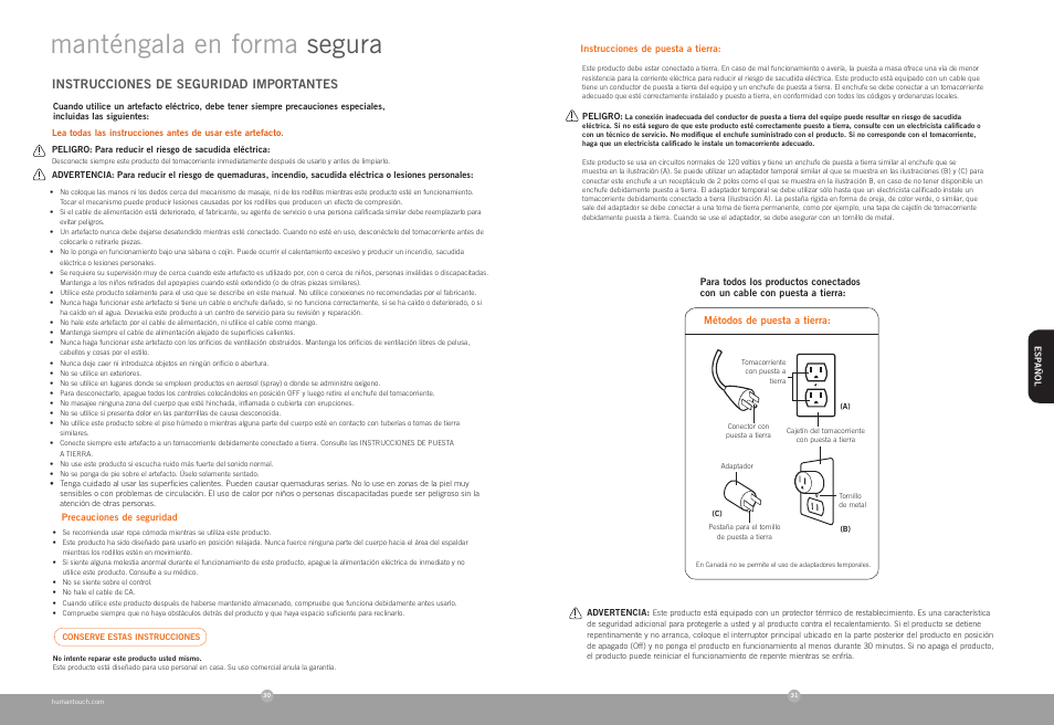 Manténgala en forma segura | Human Touch ZeroG 2.0 Chair User Manual | Page 17 / 22