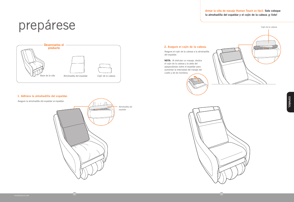 Prepárese | Human Touch ZeroG 2.0 Chair User Manual | Page 18 / 22