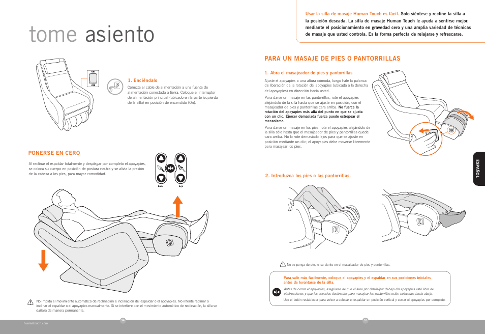 Tome asiento | Human Touch ZeroG 2.0 Chair User Manual | Page 19 / 22