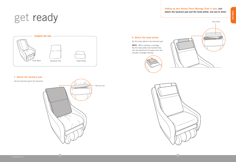 Get ready | Human Touch ZeroG 2.0 Chair User Manual | Page 4 / 22