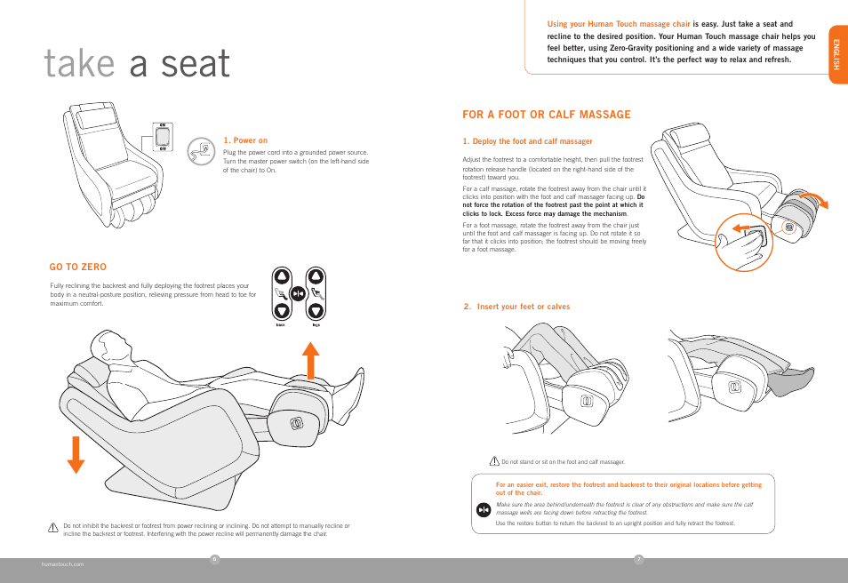 Take a seat | Human Touch ZeroG 2.0 Chair User Manual | Page 5 / 22