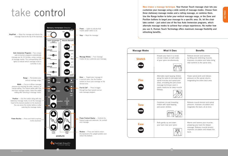 Take control | Human Touch ZeroG 2.0 Chair User Manual | Page 6 / 22