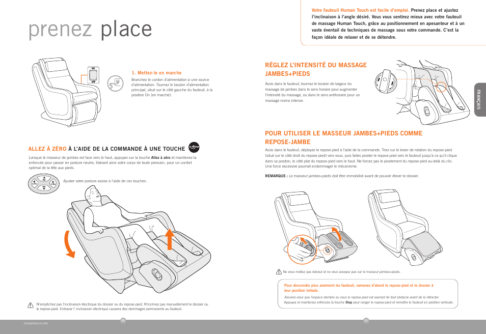Prenez place | Human Touch ZeroG 4.0 Chair User Manual | Page 12 / 22