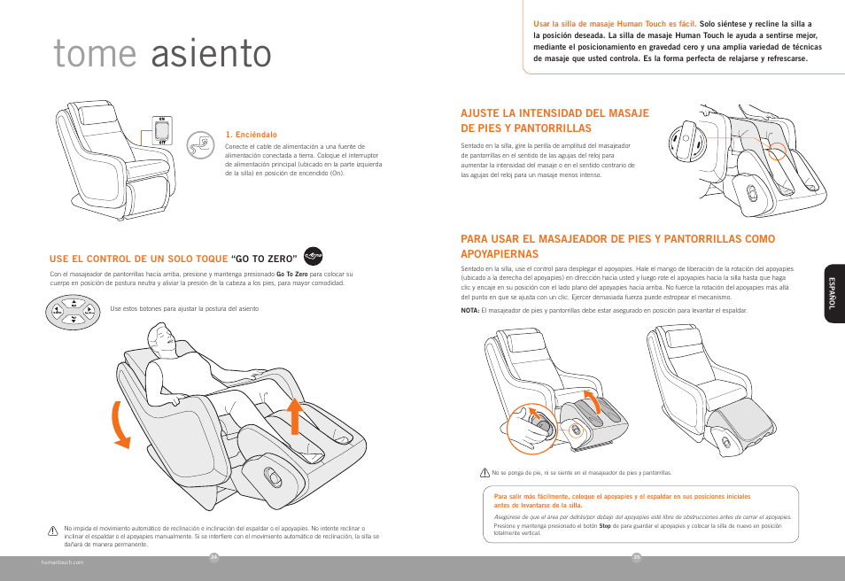 Tome asiento | Human Touch ZeroG 4.0 Chair User Manual | Page 19 / 22