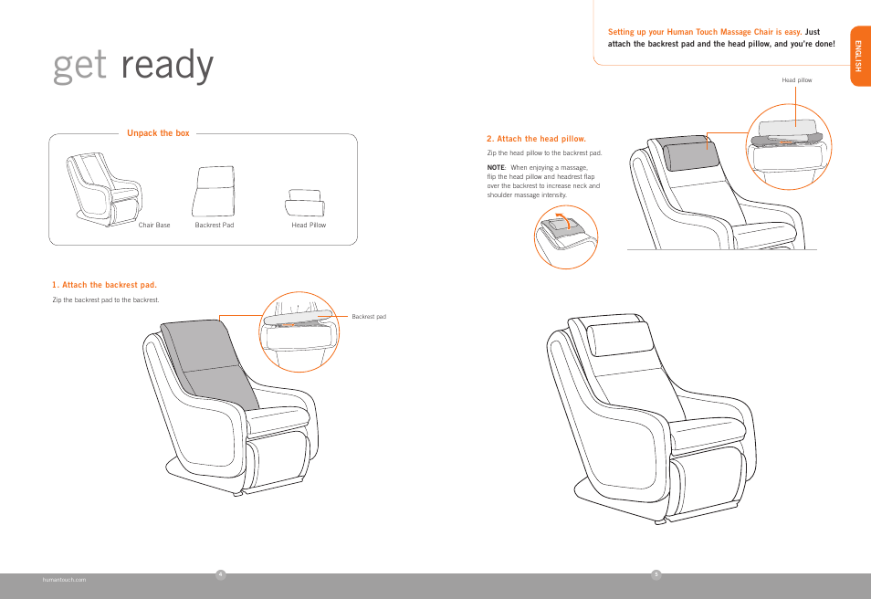 Get ready | Human Touch ZeroG 4.0 Chair User Manual | Page 4 / 22