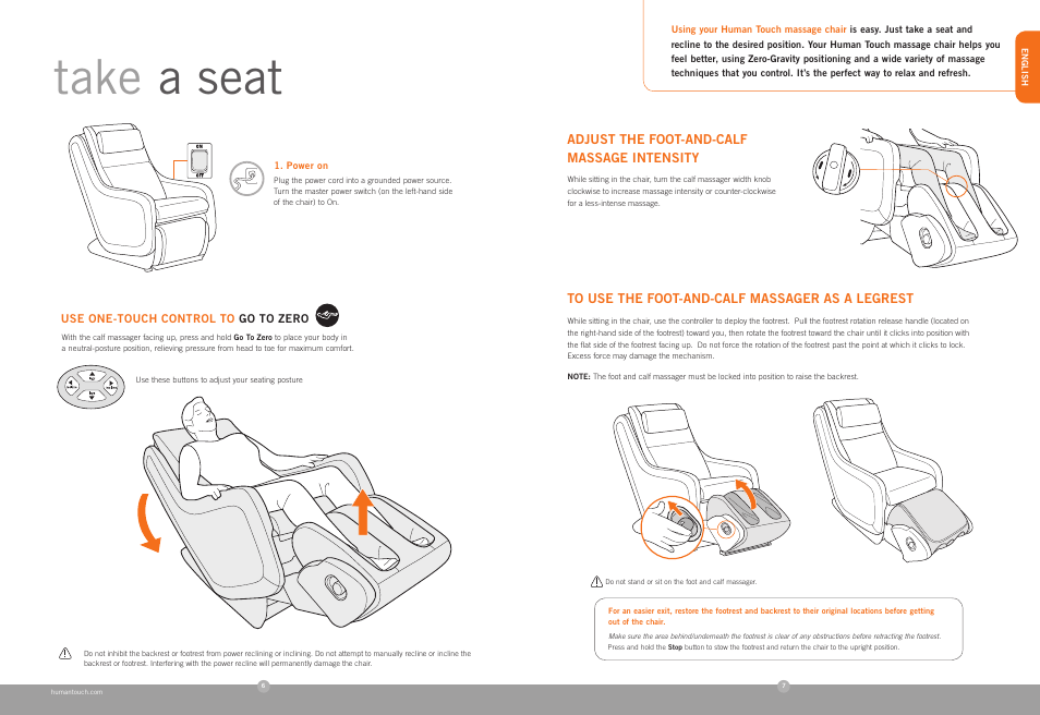 Take a seat | Human Touch ZeroG 4.0 Chair User Manual | Page 5 / 22