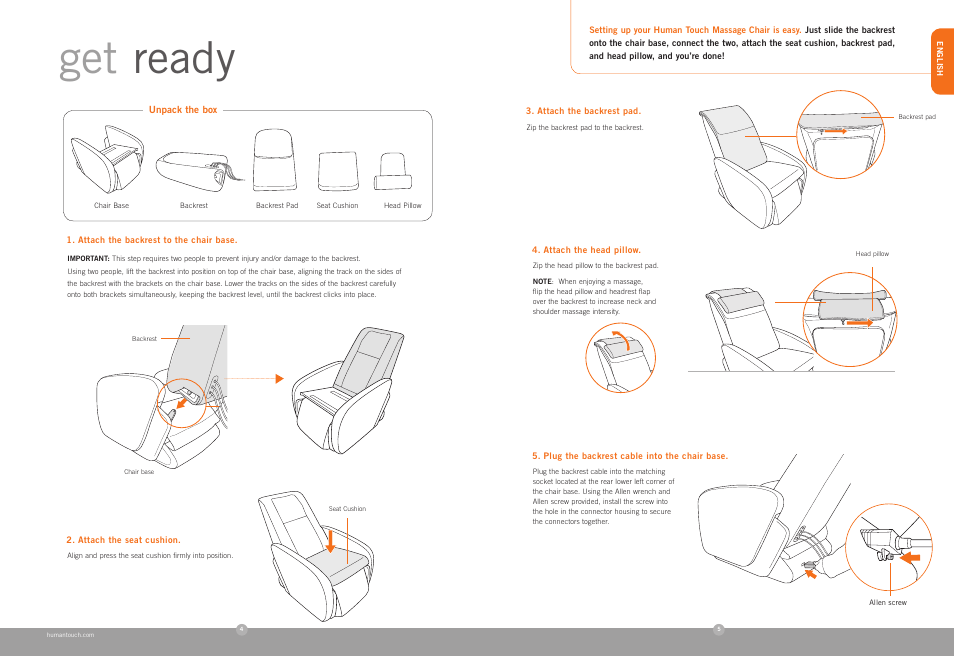 Get ready | Human Touch Wholebody 2.0 Chair User Manual | Page 4 / 22