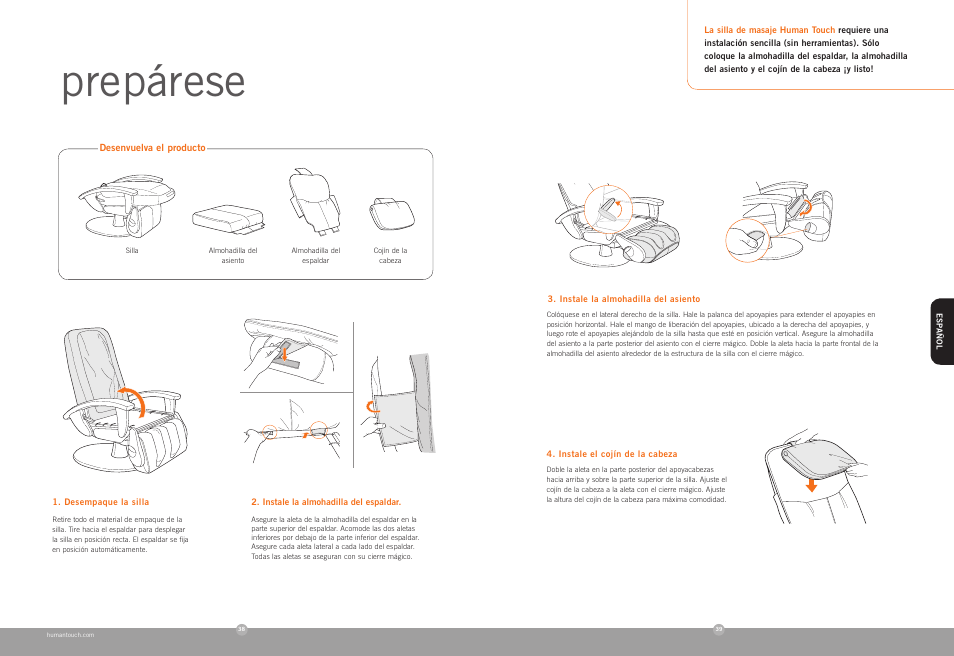 Prepárese | Human Touch HT-100 Massage Chair User Manual | Page 20 / 24