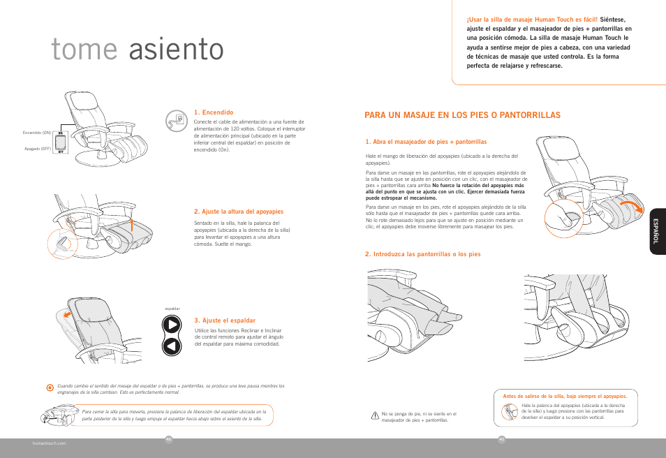 Tome asiento | Human Touch HT-100 Massage Chair User Manual | Page 21 / 24