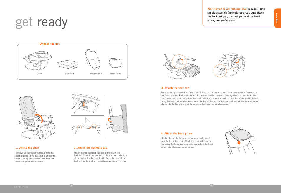 Get ready | Human Touch HT-100 Massage Chair User Manual | Page 4 / 24