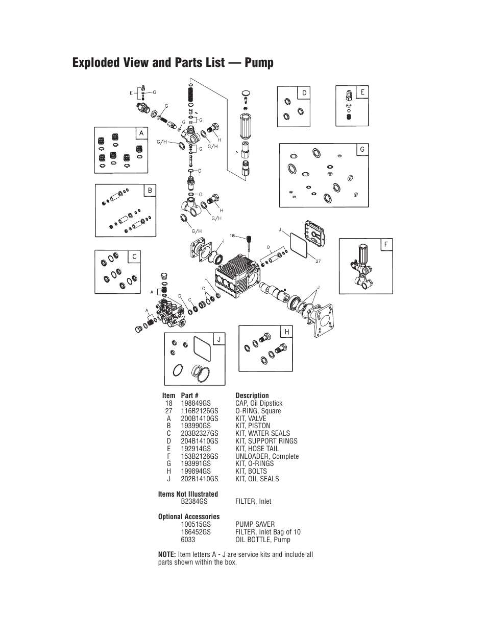 Exploded view and parts list — pump | Briggs & Stratton HPP1780-0 User Manual | Page 3 / 3