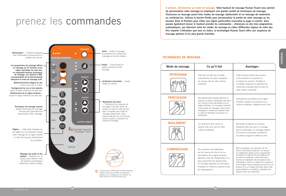 Prenez les commandes | Human Touch HT-103 Massage Chair User Manual | Page 14 / 24