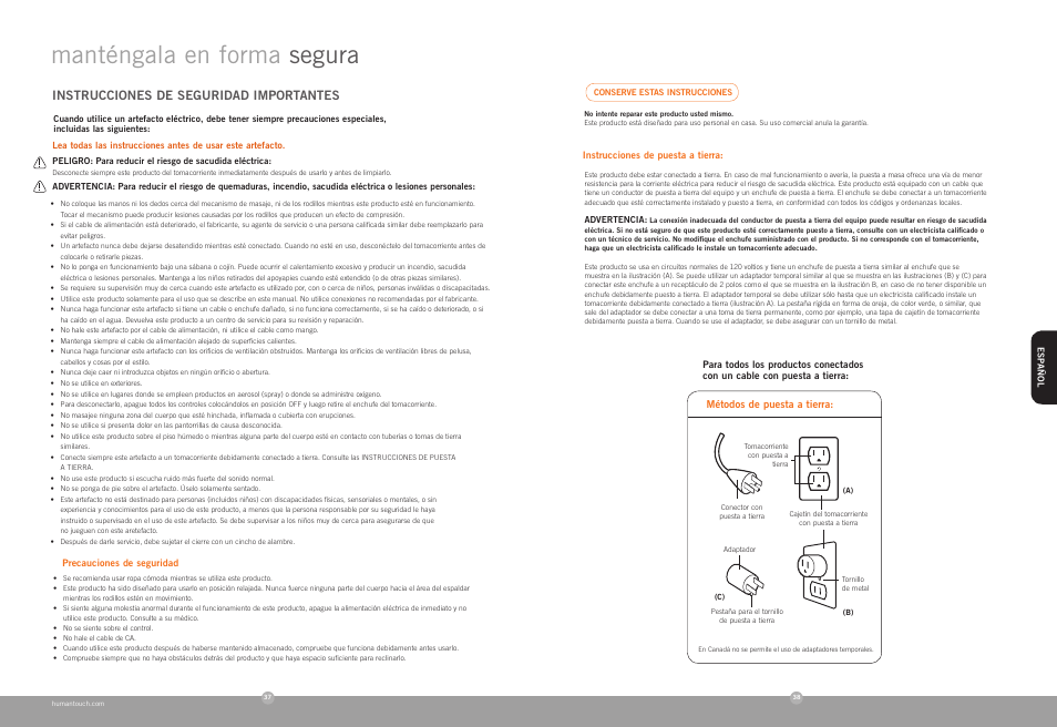 Manténgala en forma segura | Human Touch HT-125 Massage Chair User Manual | Page 19 / 24