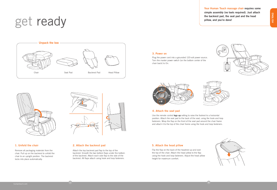 Get ready | Human Touch HT-135 Massage Chair User Manual | Page 4 / 24