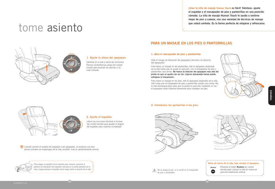 Tome asiento | Human Touch HT-136 Massage Chair User Manual | Page 21 / 24