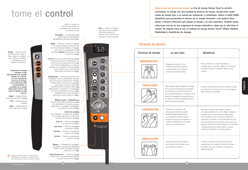 Tome el control | Human Touch HT-136 Massage Chair User Manual | Page 22 / 24